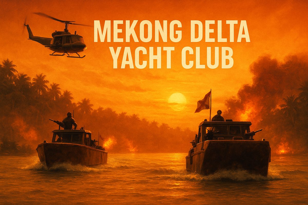 Mekong Delta Yacht Club book artwork with river patrol boats
